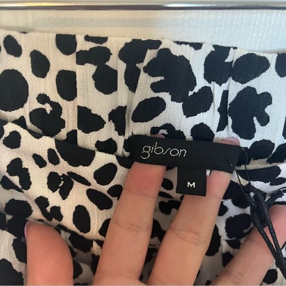 Gibson Look Tiered Belted Midi Skirt Blk Wht Cheetah - Picture 6 of 8